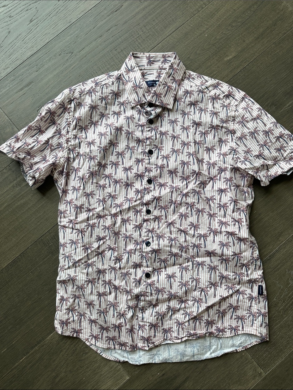 Men’s Stone Rose White Short-Sleeve Palm-Print Button-Down Shirt